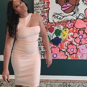 Pale pink scuba midi dress